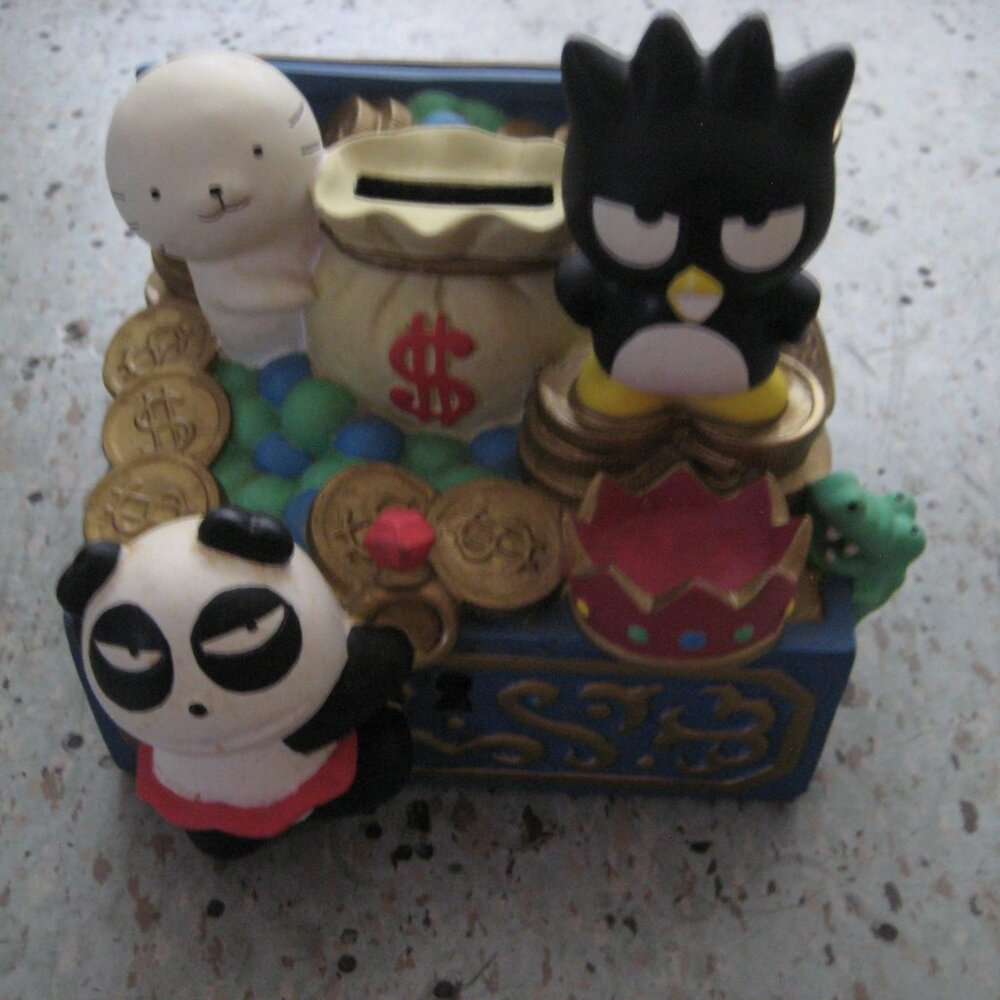 Sanrio Badtz Maru Pandaba, Hana-Maru, Treasure Chest Coin Bank 1996 Vintage